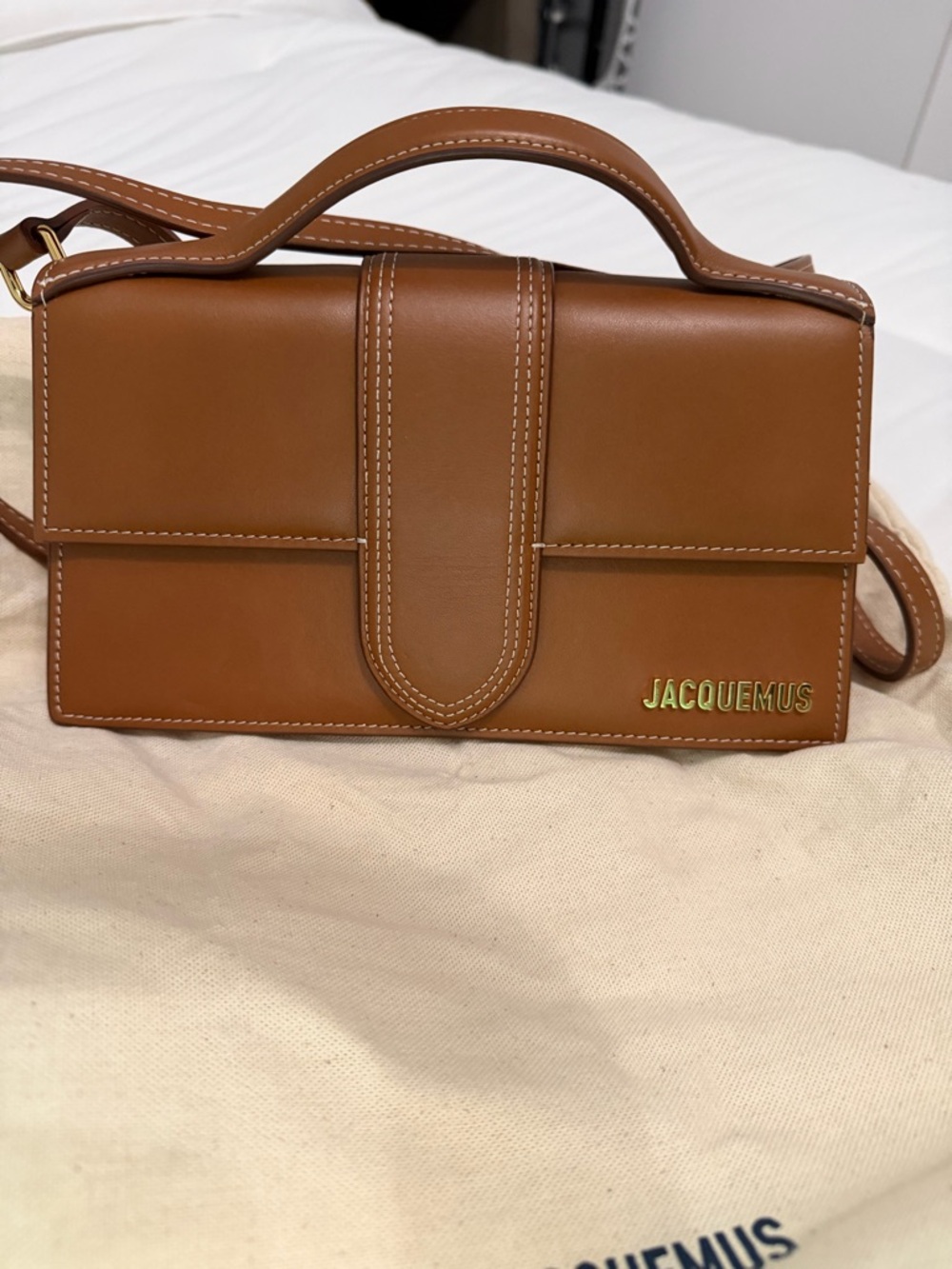 Jacquemus Tan Leather Top-Handle Satchel with Gold Logo
